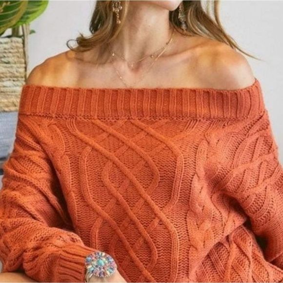 Sweetbb Sweaters - Cable Knit On or Off Shoulder Sweater